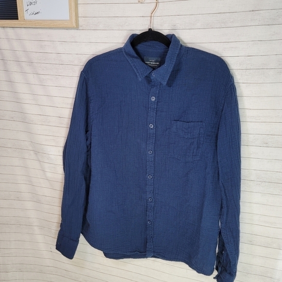 LUCKY BRAND DARK BLUE CRINKLE BUTTON DOWN, SZ XL - Picture 2 of 14
